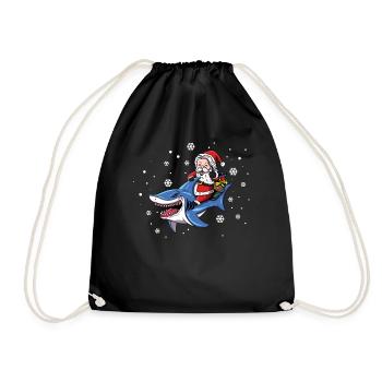 Santa Claus Rides Shark Christmas Hat Gift - Drawstring Bag - black - Front