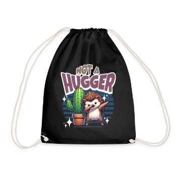 Not A Hugger Hedgehog Cactus - Drawstring Bag - black - Front