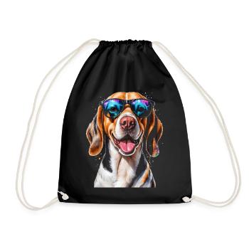 Beagle Sonnenbrille Hund Lustig Tier Design Print - Turnbeutel - Schwarz - Vorne