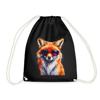 Fuchs Sonnenbrille Bunt Tier Design Print - Turnbeutel - Schwarz - Vorne
