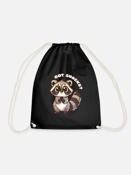 Got Snacks? - Cute Raccoon - Drawstring Bag - black