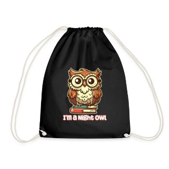 Ich bin eine Nachteule - Nerdy Owl - Turnbeutel - Schwarz - Vorne