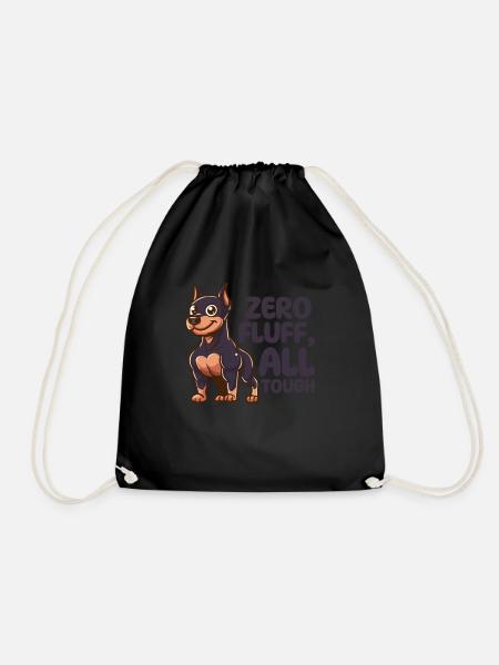 Zero Fluff, All Tough - Doberman Dog - Drawstring Bag - black