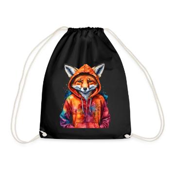Fuchs Hoodie Bunt Lustig Tier Design Print - Turnbeutel - Schwarz - Vorne
