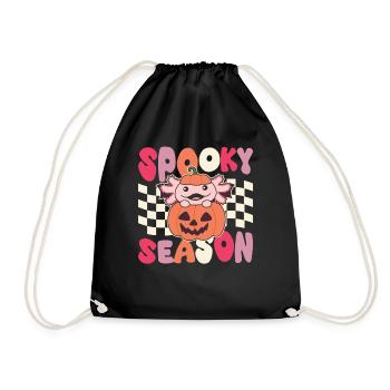Axolotl Halloween Groovy Pumpkin Spooky Season - Drawstring Bag - black - Front