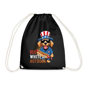 Red White Hotdogs Funny Bbq Pun Retro Vintage - Drawstring Bag - black - Front