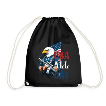 Usa All Day Funny Freedom Design 4th of July - Drawstring Bag - black - Front
