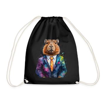 Capybara Suit Capy Colorful Animal Design Print - Drawstring Bag - black - Front