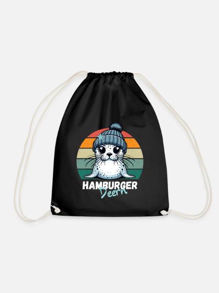 Hamburg Seehund Robbe Hamburger Deern Lustig Retro - Turnbeutel - Schwarz