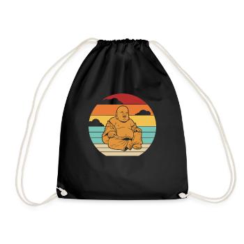 Retro Buddhist Symbol Statue Priest Buddhism - Drawstring Bag - black - Front