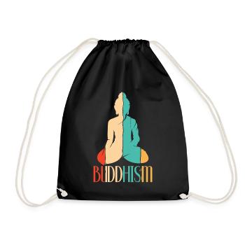 Retro Buddhist Statue Symbol Priest Buddhism - Drawstring Bag - black - Front