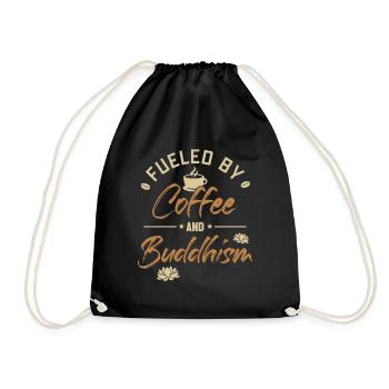 Angetrieben von Kaffee und Buddhismus Buddhistische Statue - Turnbeutel - Schwarz - Vorne
