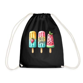 Hello Summer. Happy Popsicle Design, Ice Cream, - Drawstring Bag - black - Front