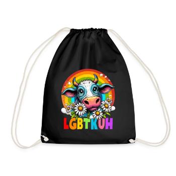LGBTQ Kuh Regenbogen CSD Blume Lifestyle Lustig - Turnbeutel - Schwarz - Vorne
