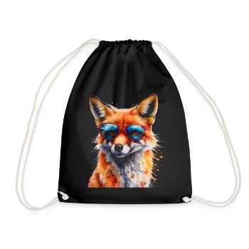 Fuchs Sonnenbrille Bunt Tier Design Print - Turnbeutel - Schwarz - Vorne