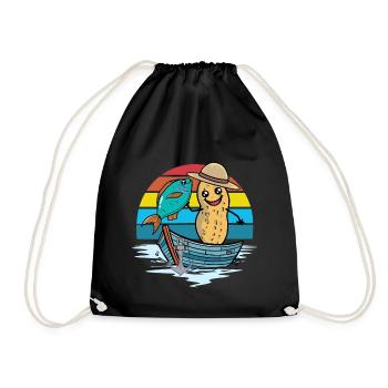 Peanut Rainbow Boat Fish Fish Fisher Nut - Drawstring Bag - black - Front