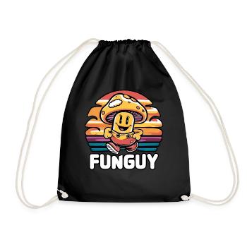 Funny Cartoon Mushroom Character Fun Guy at Sunset - Drawstring Bag - black - Front