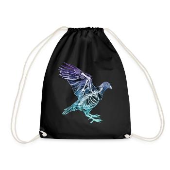 Artistic X-Ray Pigeon in Flight Illustration - Drawstring Bag - black - Front