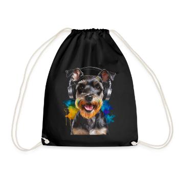 Zwergschnauzer Kopfhörer Hund Lustig Design Print - Turnbeutel - Schwarz - Vorne