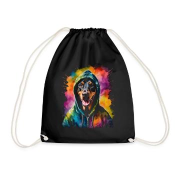 Dobermann Hoodie Hund Bunt Lustig Tier Print - Turnbeutel - Schwarz - Vorne