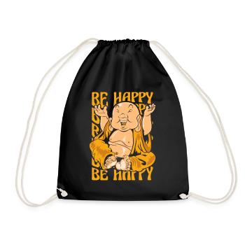Be Happy Buddhist Symbol Statue Priest Buddhism - Drawstring Bag - black - Front