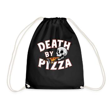 Humorvolle Totenkopf essende Pizza Lustige Grafik - Turnbeutel - Schwarz - Vorne