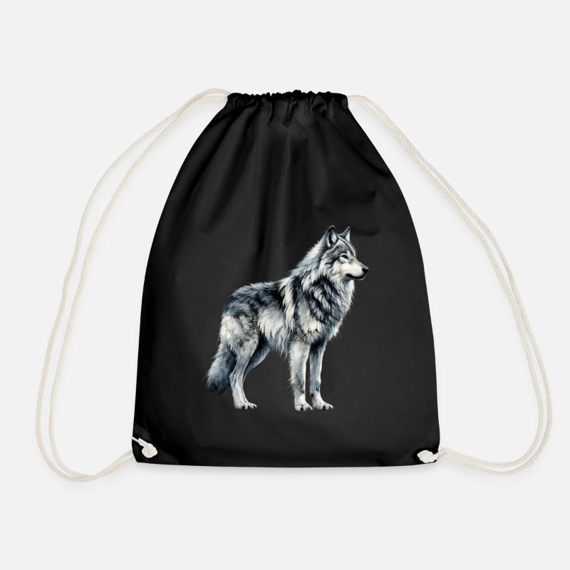Wolf design Wolf Lover Majestic Wolf - Drawstring Bag - black
