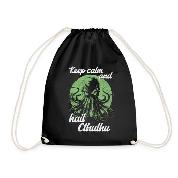 Keep Calm and Hail Cthulhu Lovecraft Necronomicon - Drawstring Bag - black - Front