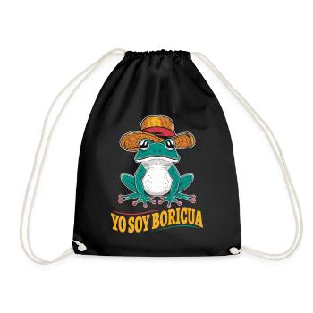 Yo Soy Boricua Puerto Rican Frog With Hat - Drawstring Bag - black - Front