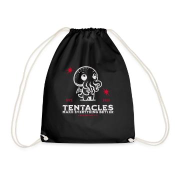 Tantacle Cute Cthulhu Cult Lovecraft Necronomicon - Drawstring Bag - black - Front
