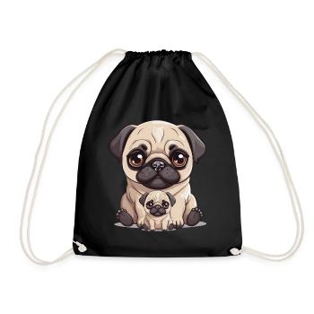 Pug Dog Dogs Mom Child Baby Dogs - Drawstring Bag - black - Front