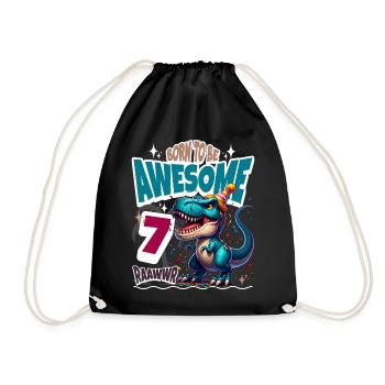 T Rex Dinosaur 7th Birthday Children's Birthday - Drawstring Bag - black - Front