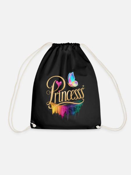 Enchanting Princess with Rainbow and Butterfly - Drawstring Bag - black