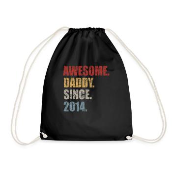 Awesome Daddy Since 2014 Father's Day Retro - Drawstring Bag - black - Front