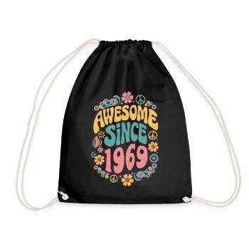 Awesome Since 1969 Flowers Hippie Born Year 1969 - Drawstring Bag - black - Front