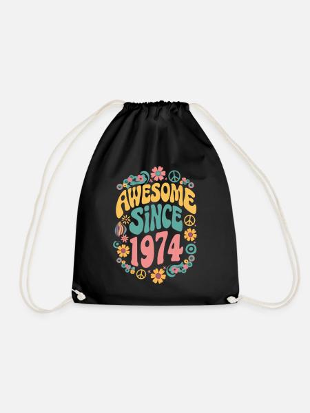 Awesome Since 1974 Blumen Hippie Geboren Jahr 1974 - Turnbeutel - Schwarz