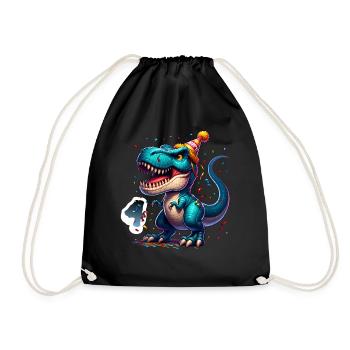 4th Birthday T Rex Dinosaur Children's Birthday Party - Drawstring Bag - black - Front