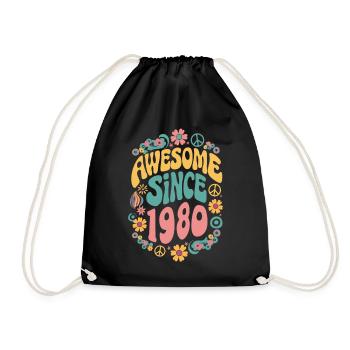Awesome Since 1980 Flowers Hippie Born Year 1980 - Drawstring Bag - black - Front