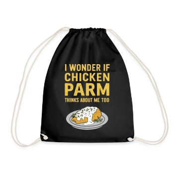 I wonder if Chicken Parm is thinking of me too - Drawstring Bag - black - Front