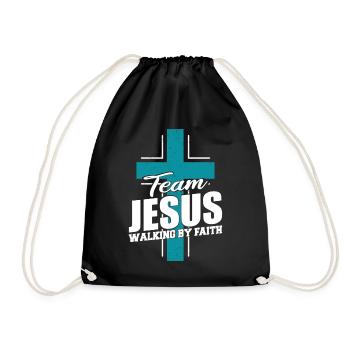 Team Jesus Walking By Faith Blue Cross - Drawstring Bag - black - Front