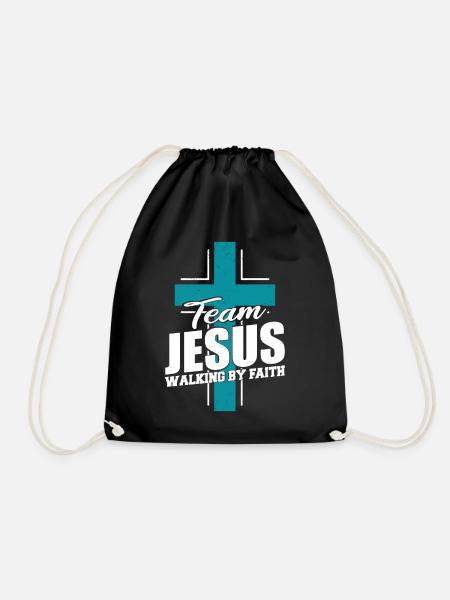Team Jesus Walking By Faith Blaues Kreuz - Turnbeutel - Schwarz