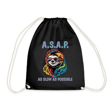 ASAP As Slow As Possible Cool Sloth Fun Quote - Drawstring Bag - black - Front