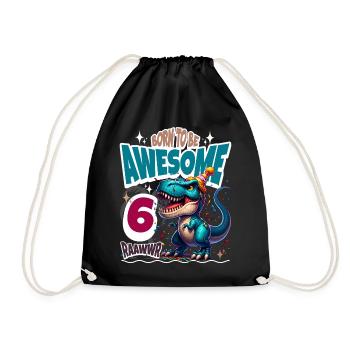T Rex Dinosaure 6ème Anniversaire Enfants Anniversaire - Sac de sport léger - noir - Devant