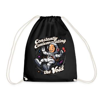 Astronaut Contemplating Void Cartoon Space Humor - Drawstring Bag - black - Front