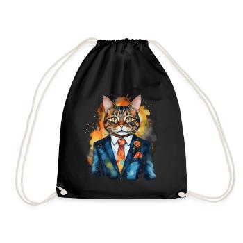 Cat Suit Colorful Funny Funny Animal Design Print - Drawstring Bag - black - Front