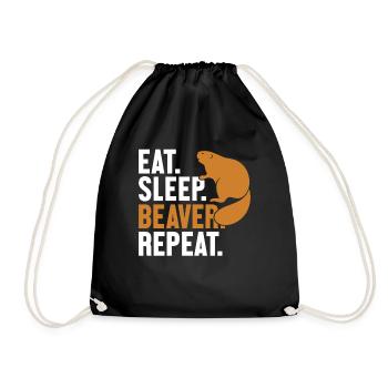 Eat Sleep Beaver Repeat North American Eurasian - Drawstring Bag - black - Front
