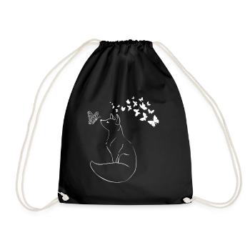 Illustration of fox and butterflies - Drawstring Bag - black - Front