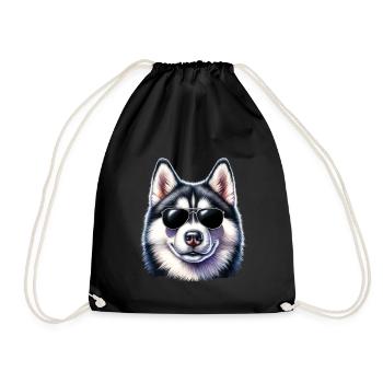 Cool husky with sunglasses - Drawstring Bag - black - Front