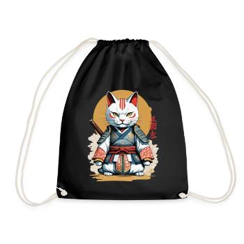 Samurai Katze Japanisches Kunstwerk Anime Design - Turnbeutel - Schwarz - Vorne
