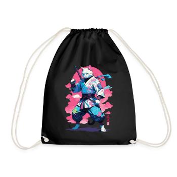Conception esthétique Samurai Cat Vaporwave - Sac de sport léger - noir - Devant